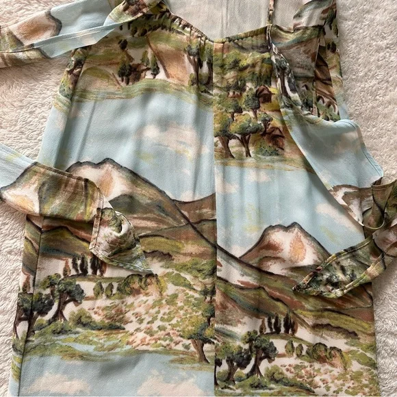 RARE Reformation Dietrich Landscape Mountains Blue Midi Slip Dress sz 2